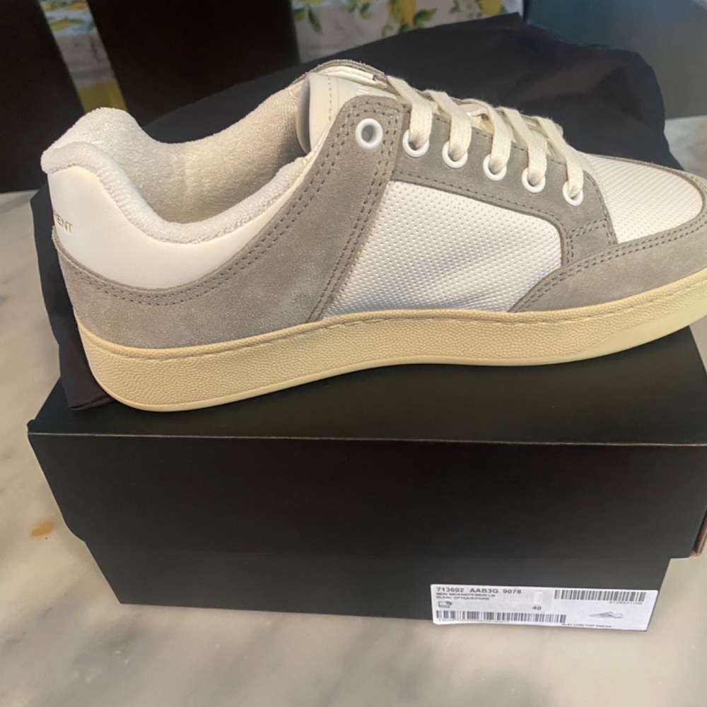 Saint Laurent Grey and White Suede Leather Sneakers - Picture 2 of 7